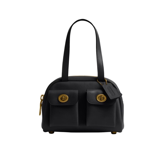 Coach Handbags - Coach Black Turn lock Bag 20 with Gold Accents